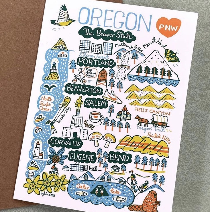 Oregon Tea Towel- Julia Gash x Allport Editions Line